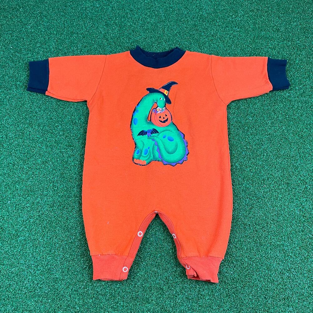 Vintage 80s 90s Baby Rabbit Skins Halloween Patchwork Sweat Jumpsuit Sz 12 Mo